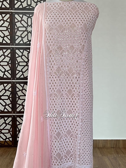 Baby Pink Pure Georgette Suit Chikankari & Mukaish