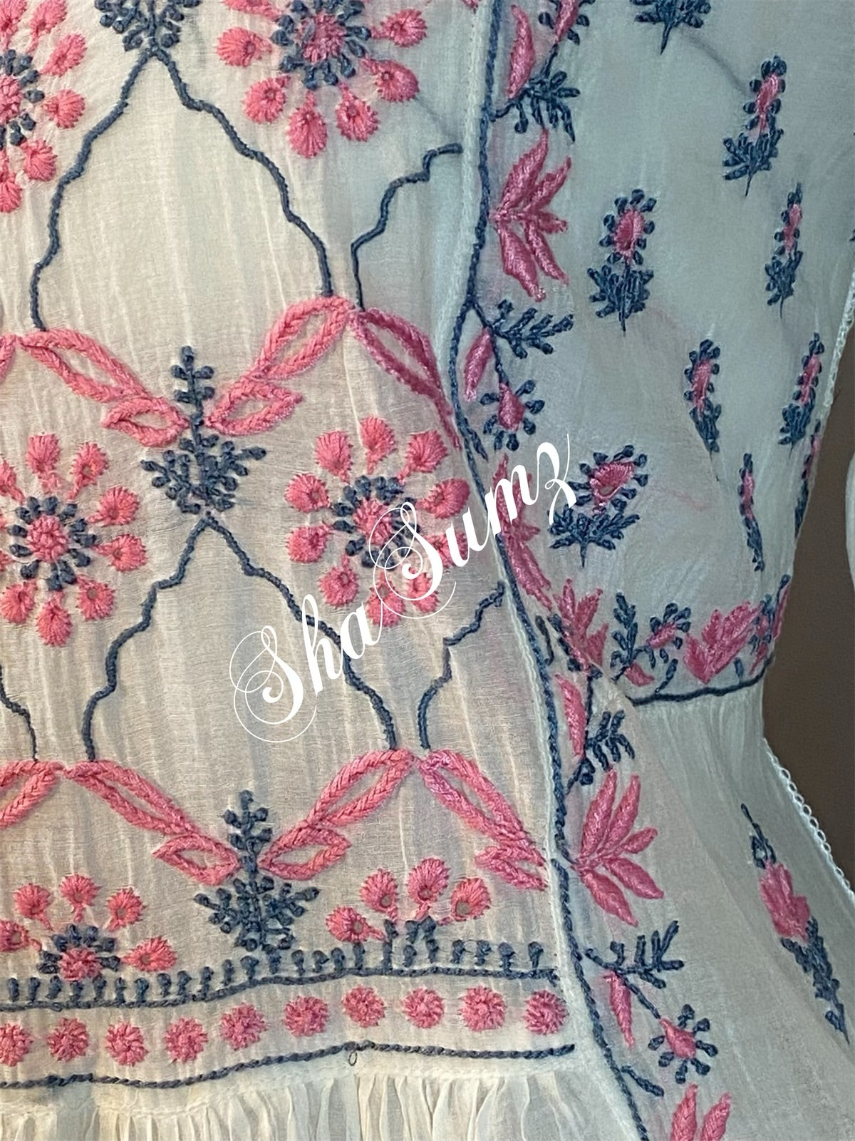 Mul Chanderi Chikankari Anarkali