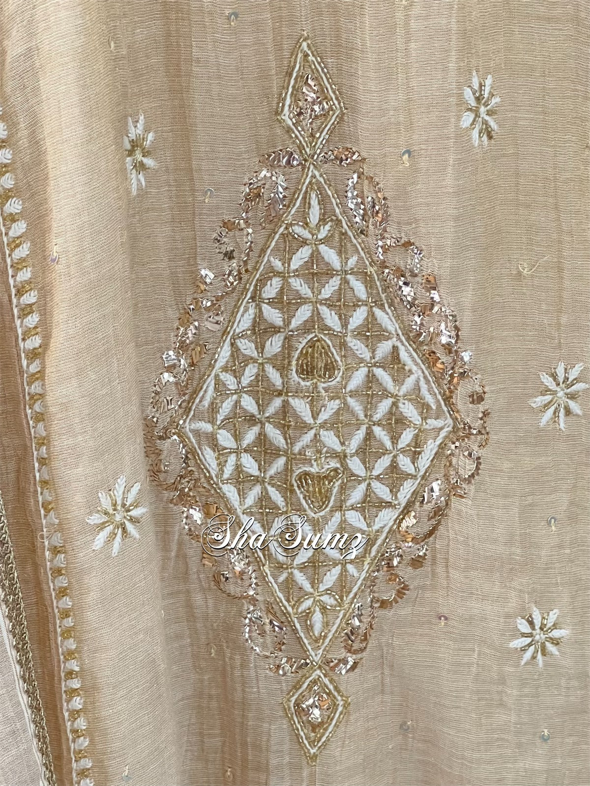 Pure Tissue Chanderi Anarkali with Chikankari & Mukaish Haath Jaali.