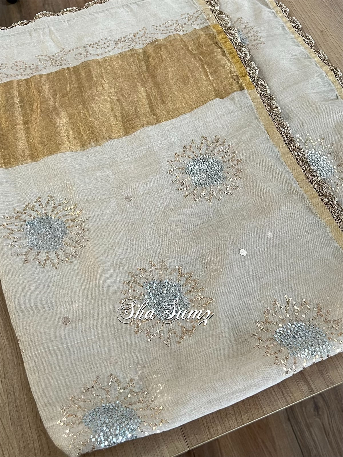 Ganga Jamuni Mukaish work, luxurious Pure Tissue Chanderi Silk Dupatta