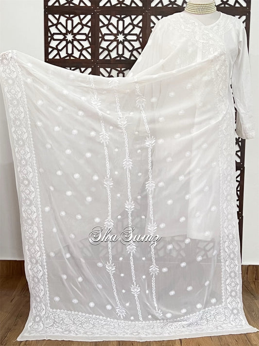 Milky White Dupatta with Do Taar Chikankari