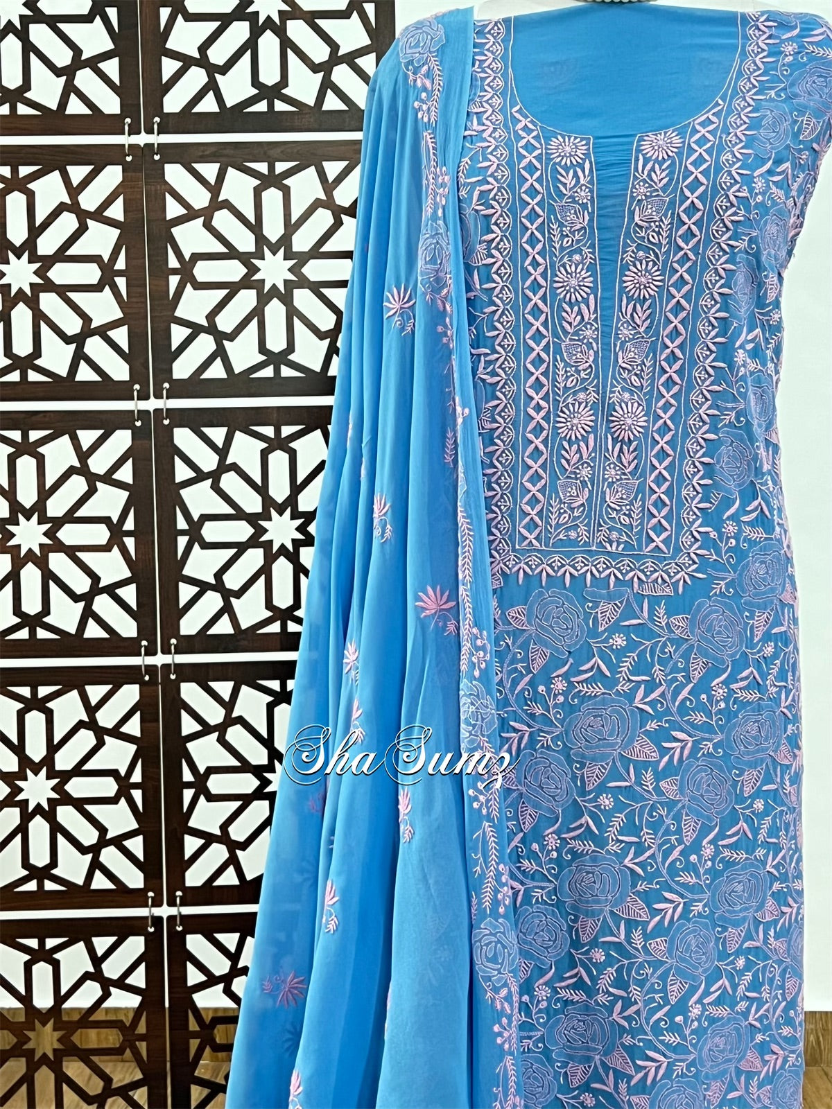 Azure Blue & Baby Pink Do Taar Chikankari Suit