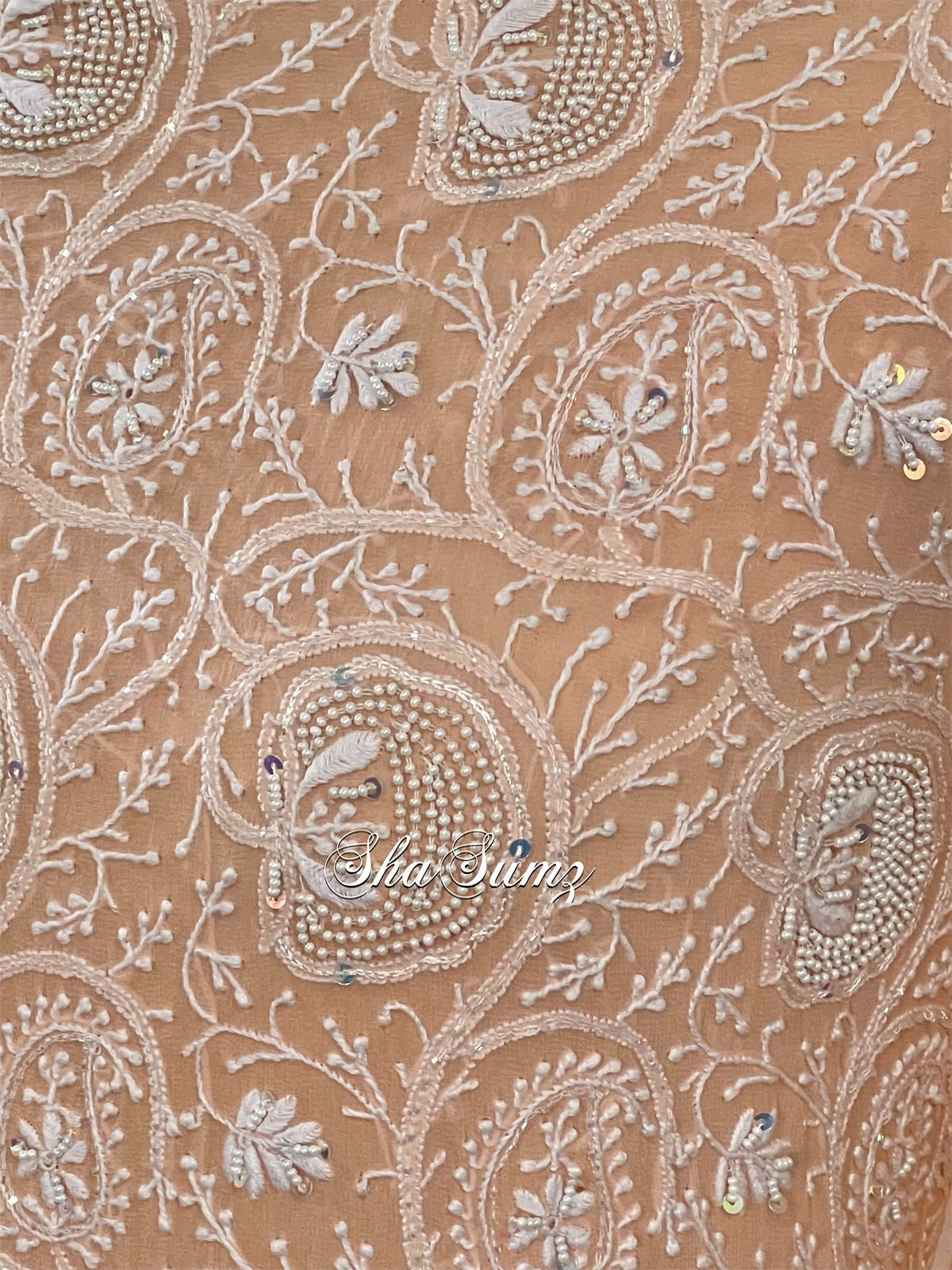 Pastel Peach Embellished Chikankari Suit