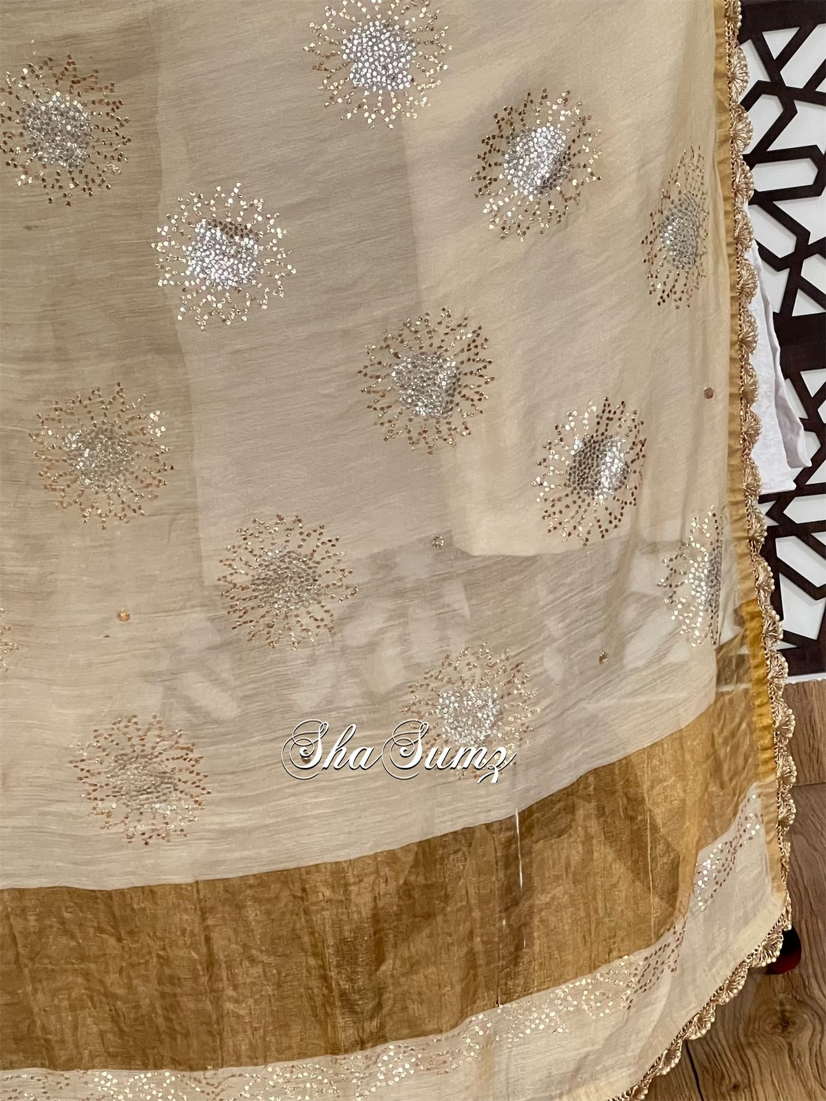 Ganga Jamuni Mukaish work, luxurious Pure Tissue Chanderi Silk Dupatta