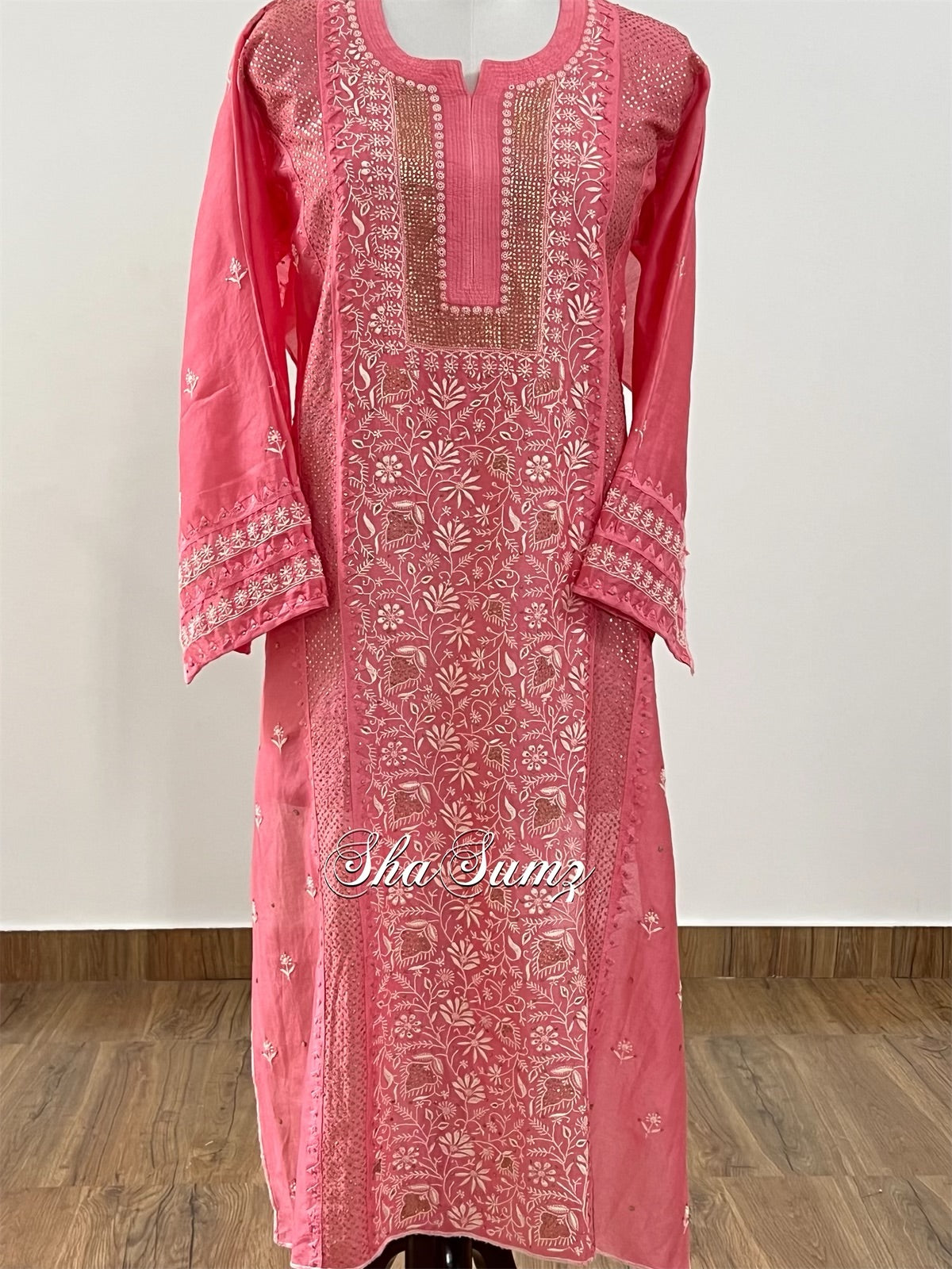 Carrot Pink Chanderi Silk Kurta