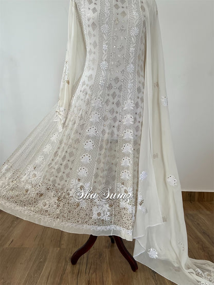 White Dove Chikankari & Mukaish Anarkali