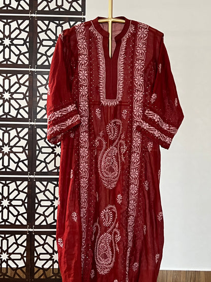 Auburn Chanderi Kurta with Chikankari & Kamdani