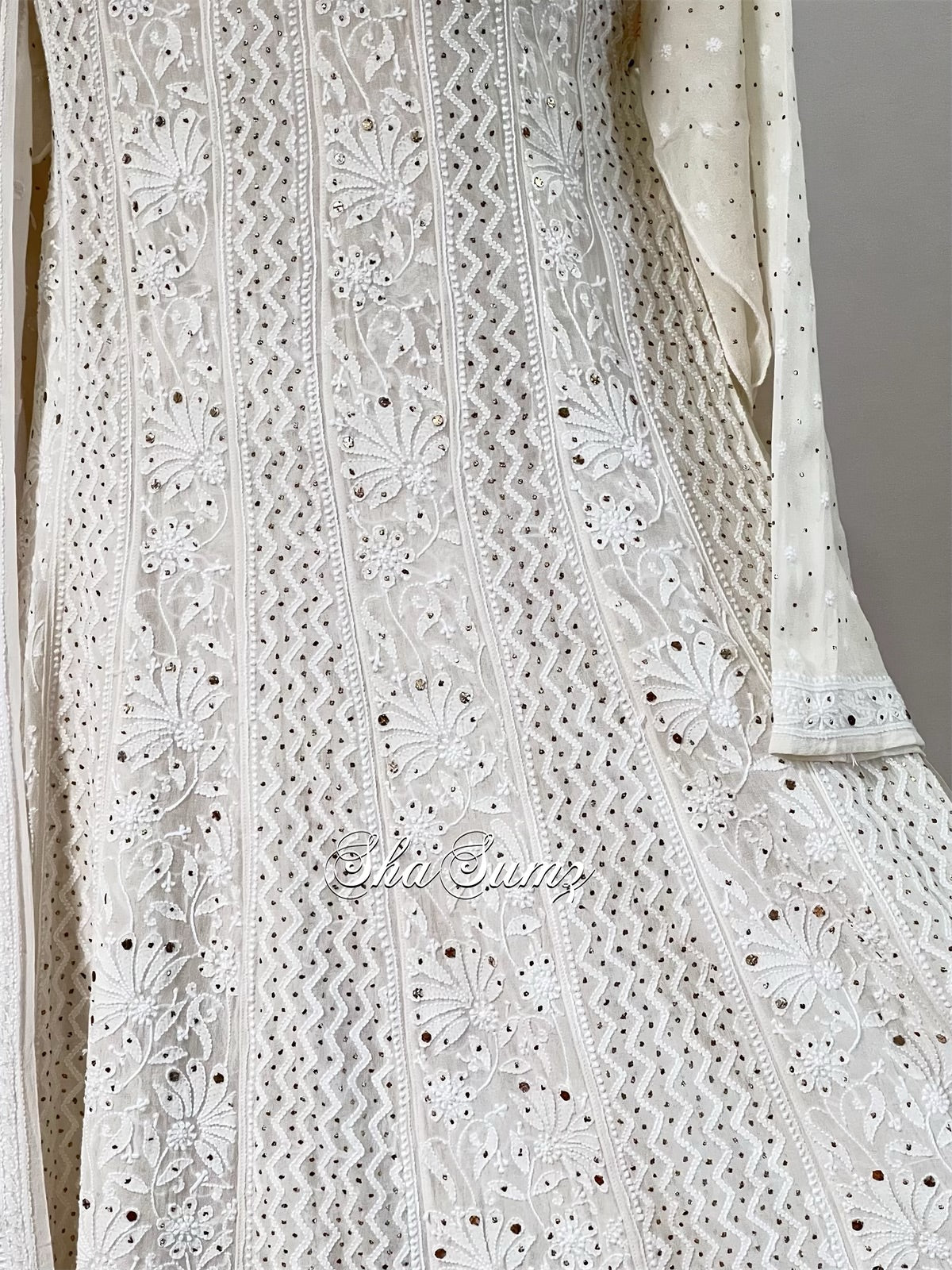 Ivory Gold Anarkali with Chikankari & Mukaish