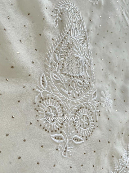 Off White Do Taar Chikankari Paisley & Kamdani Pure Georgette Dupatta