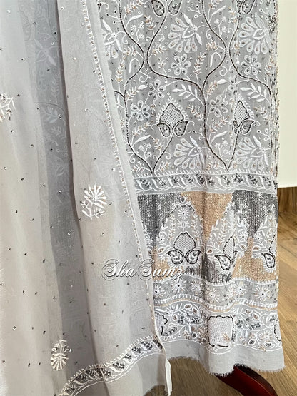 Dove Grey Chikankari & Embellishments Suit