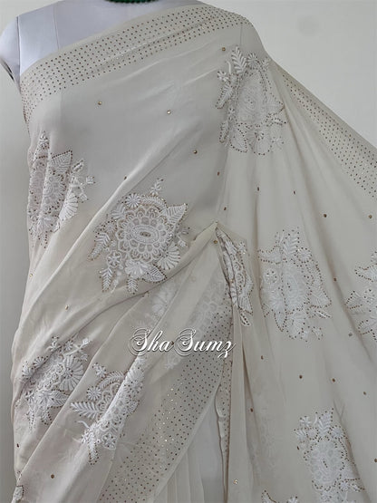 Floral Chikankari & Mukaish Motifs Saree