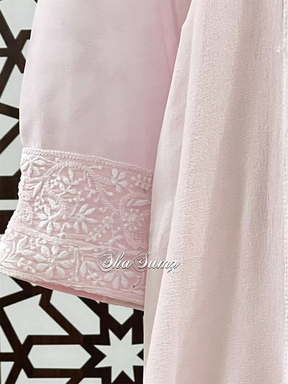 Blush Pink Pure Georgette Chikankari Kurti