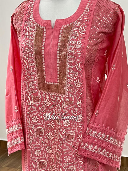 Carrot Pink Chanderi Silk Kurta