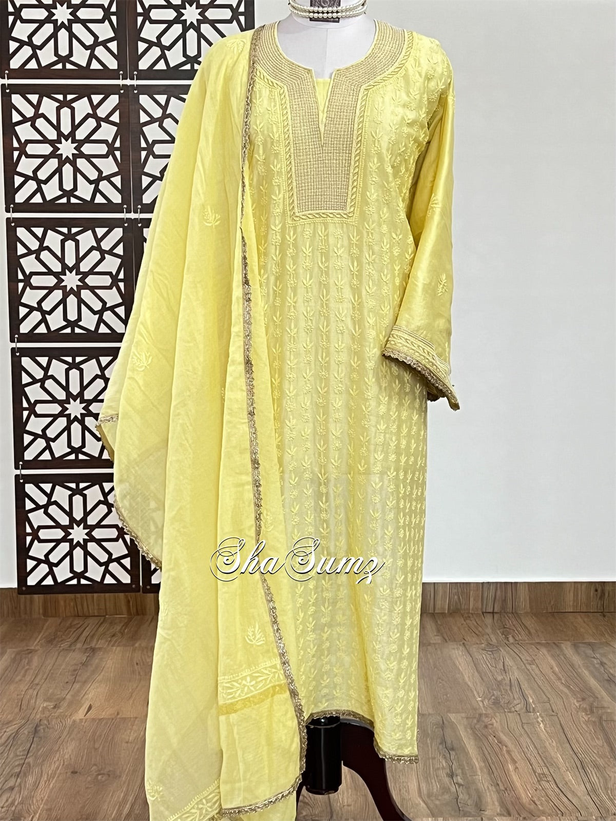 Sunny Yellow Chanderi Suit with Chikankari & Embellishments