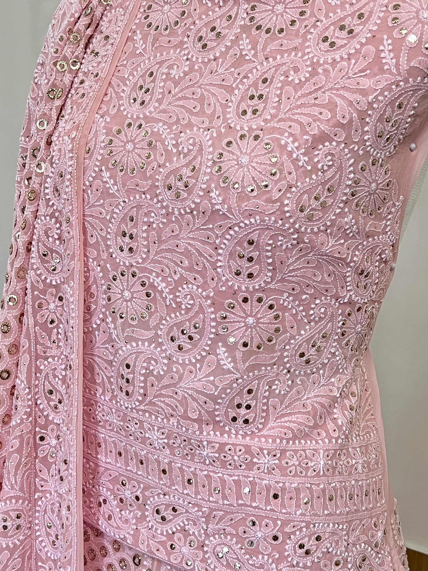 Pink Chikankari & Mukaish Lehenga Set