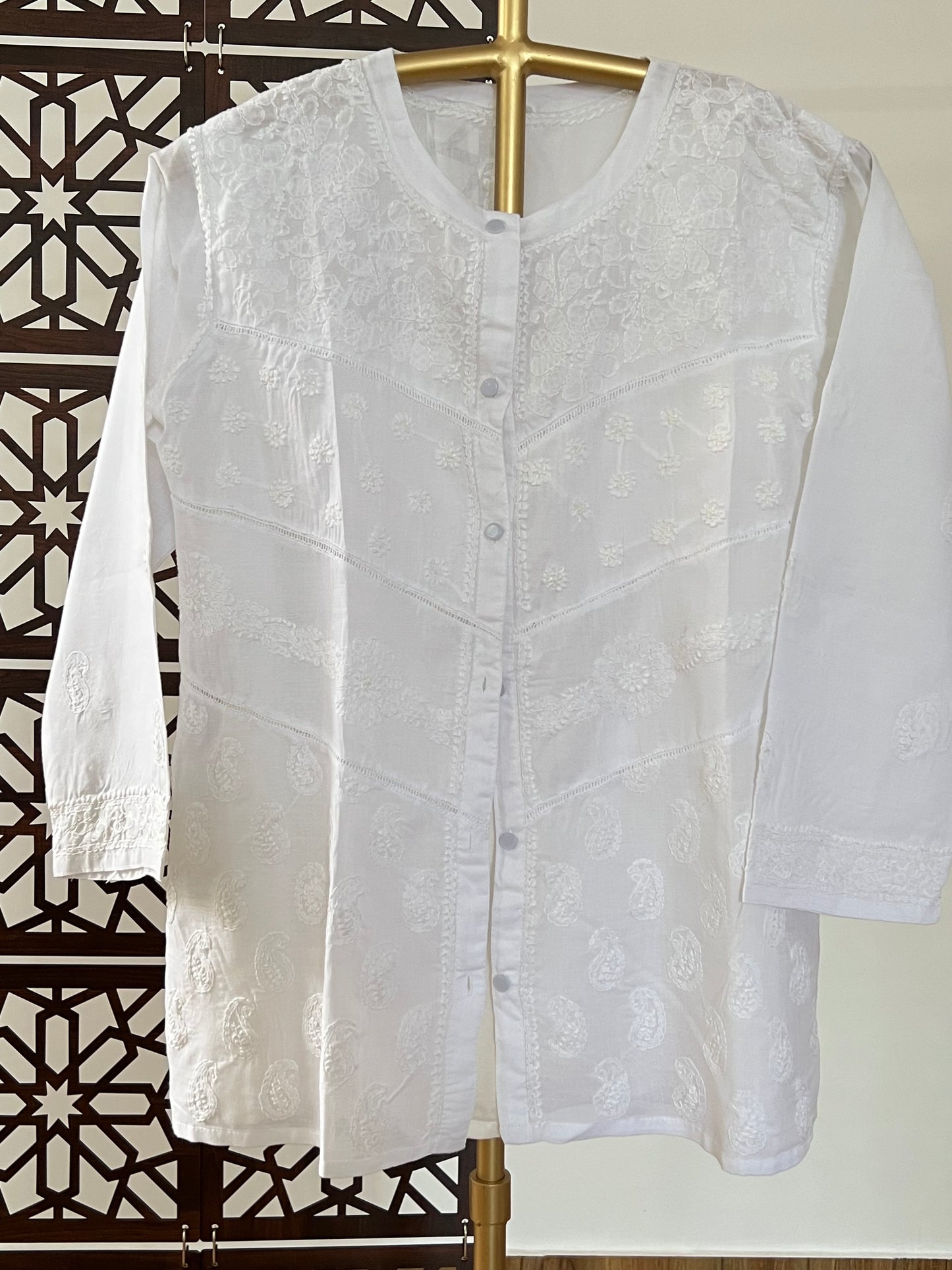 White Short Cotton Shirt with Chikankari