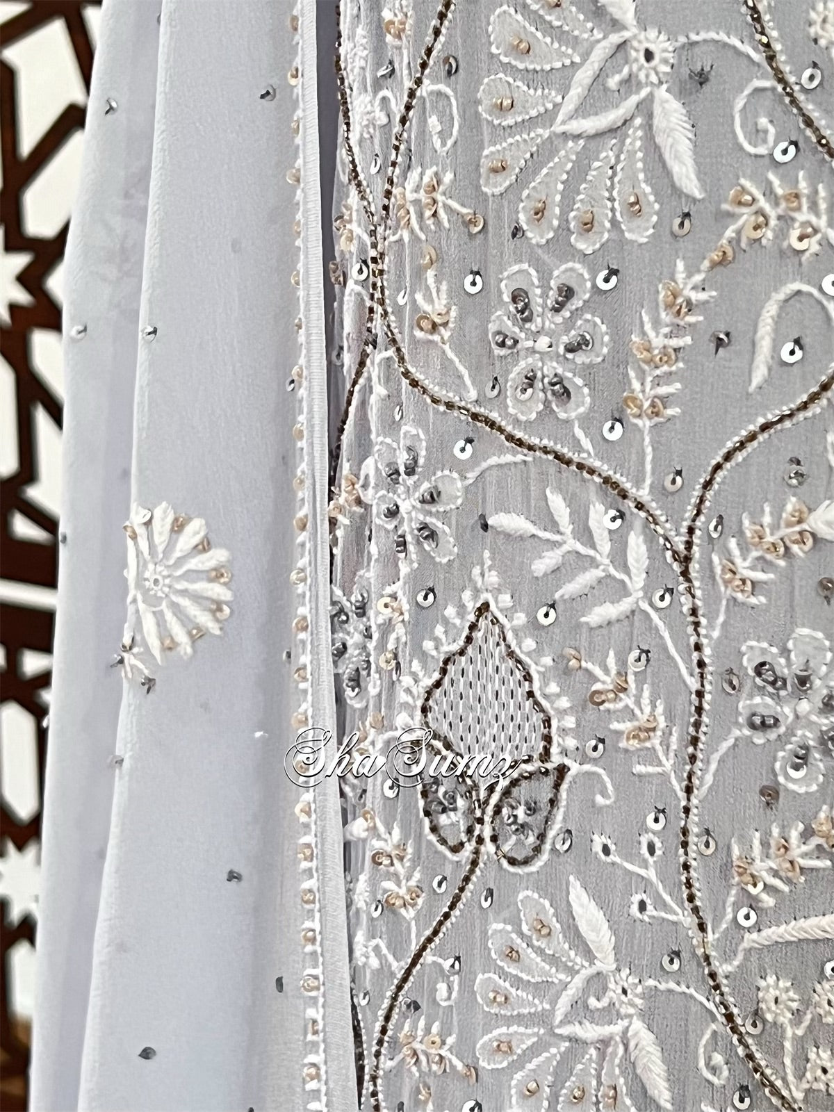 Dove Grey Chikankari & Embellishments Suit