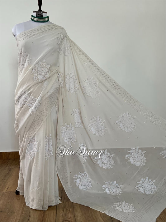 Floral Chikankari & Mukaish Motifs Saree