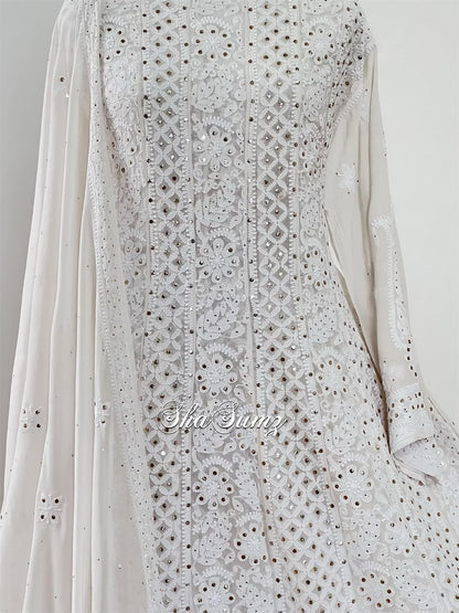 Off White Chikankari Mukaish Anarkali