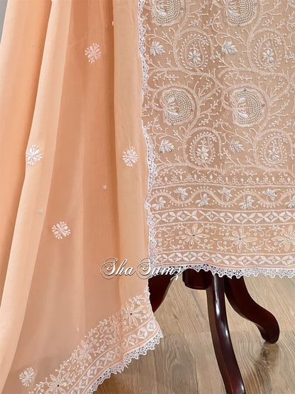 Pastel Peach Embellished Chikankari Suit