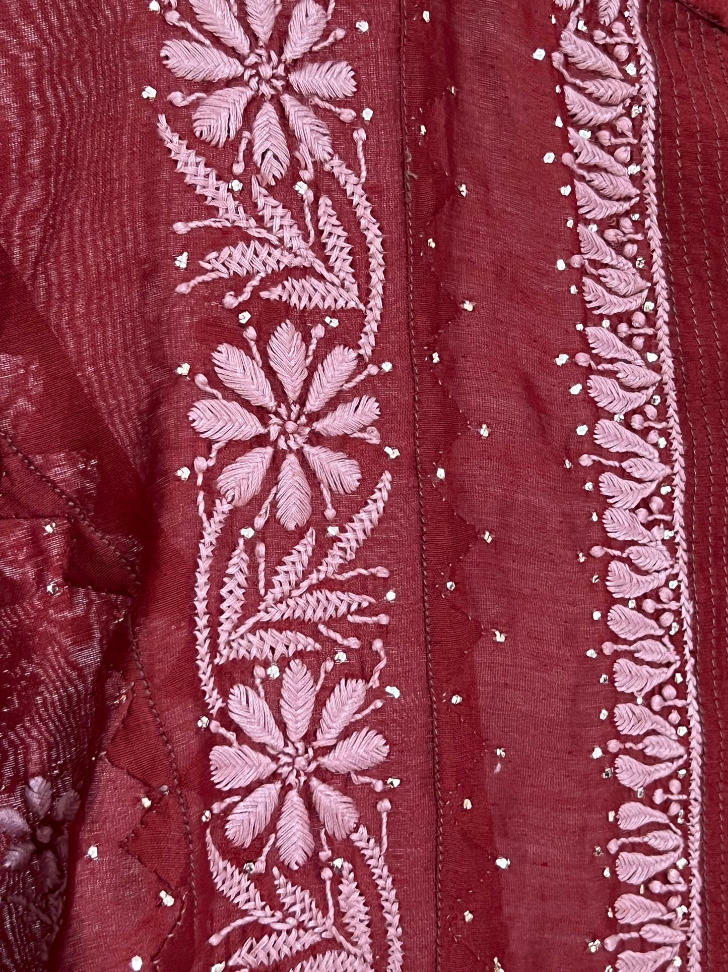 Auburn Chanderi Kurta with Chikankari & Kamdani