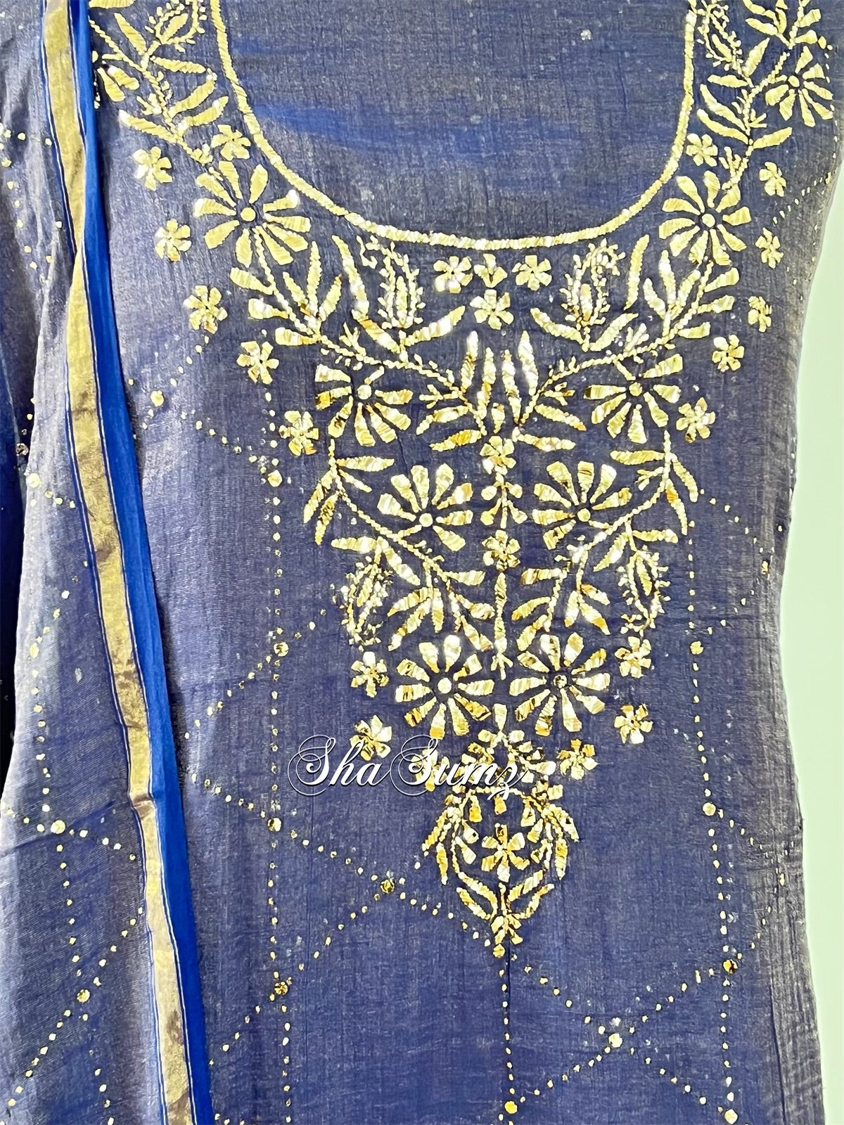 Indigo Blue Pure Tissue Chanderi Mukaish Suit