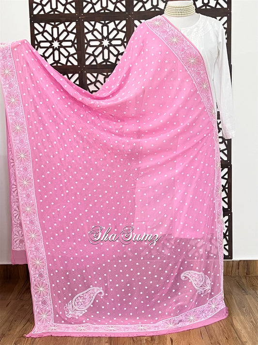 English Rose Pure Georgette Dupatta with Chikankari & Embellishments