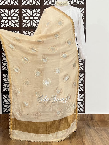 Ganga Jamuni Mukaish work, luxurious Pure Tissue Chanderi Silk Dupatta