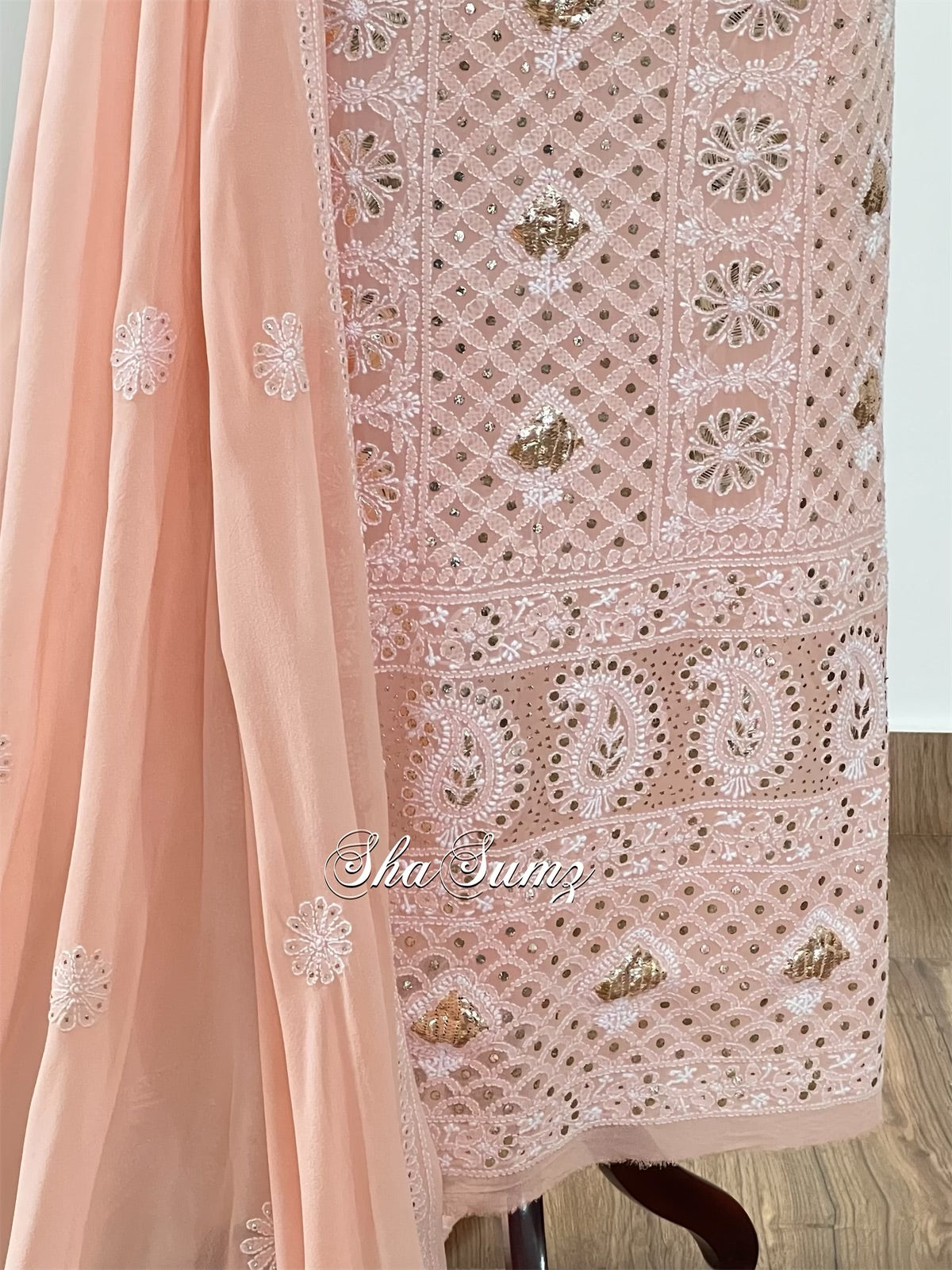 Peach Chikankari & Mukaish Suit