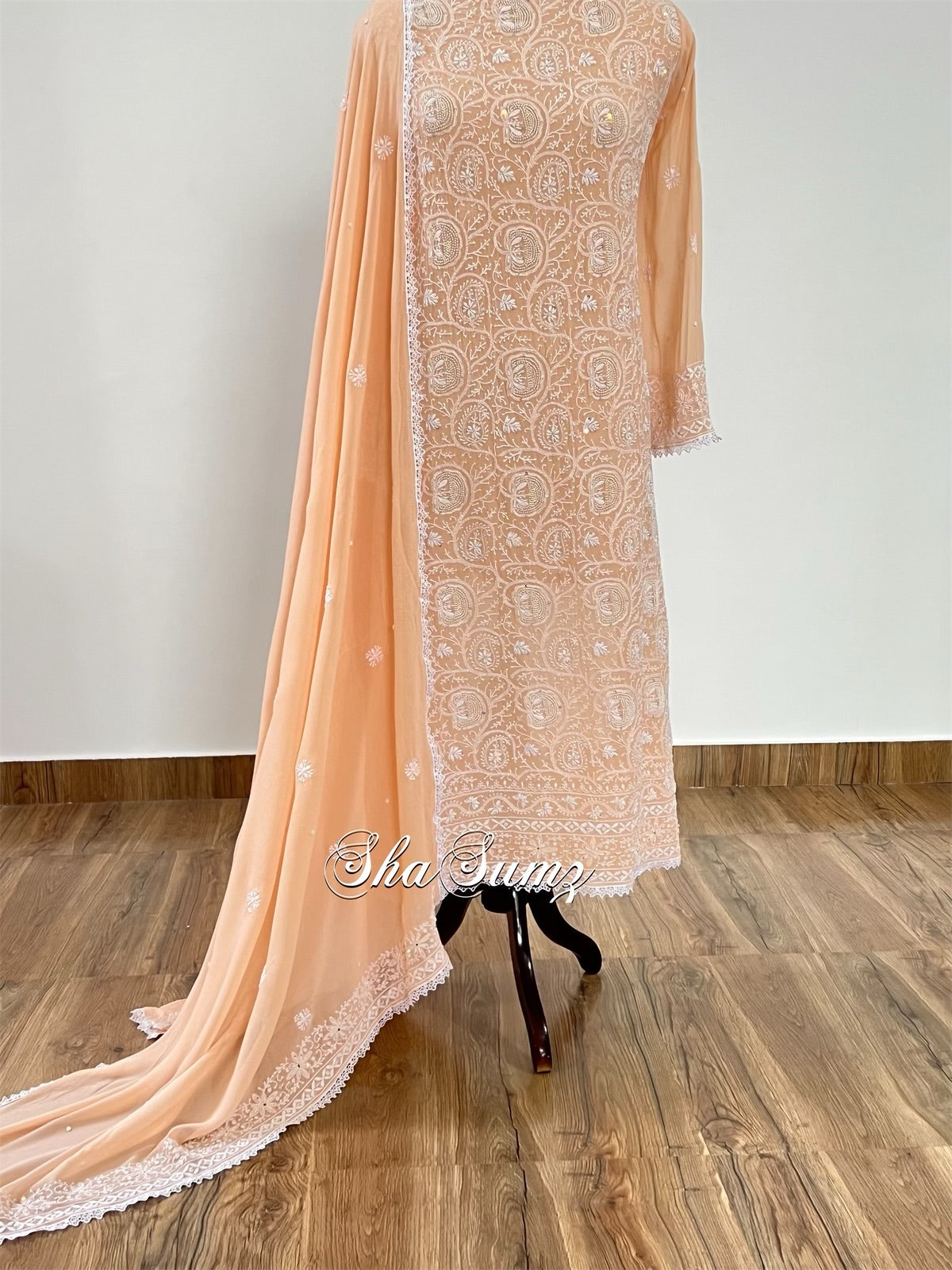 Pastel Peach Embellished Chikankari Suit