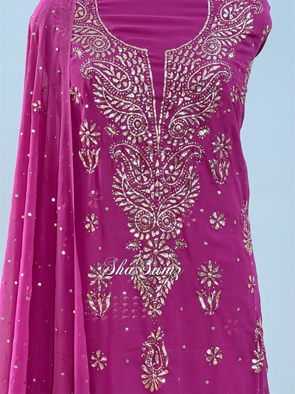 Raspberry Rose Badla Mukaish Suit