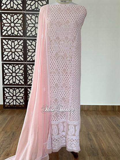 Baby Pink Pure Georgette Suit Chikankari & Mukaish