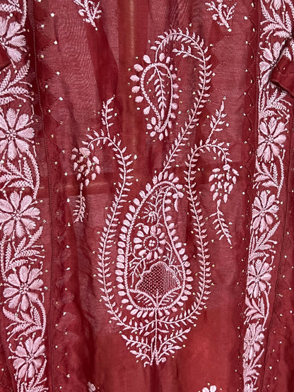 Auburn Chanderi Kurta with Chikankari & Kamdani