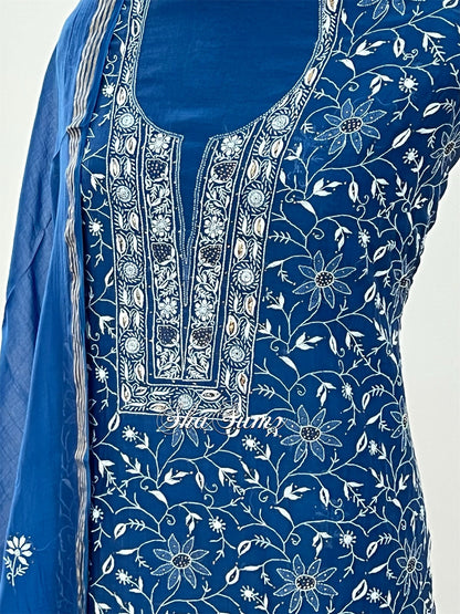 Peacock Blue Chikankari & Mukaish Mul Chanderi Suit