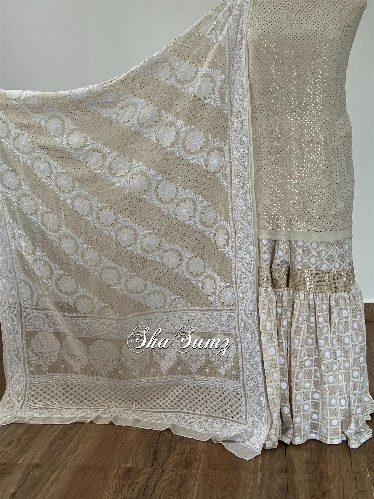 Lucknowi Chikankari & Mukaish Gharara