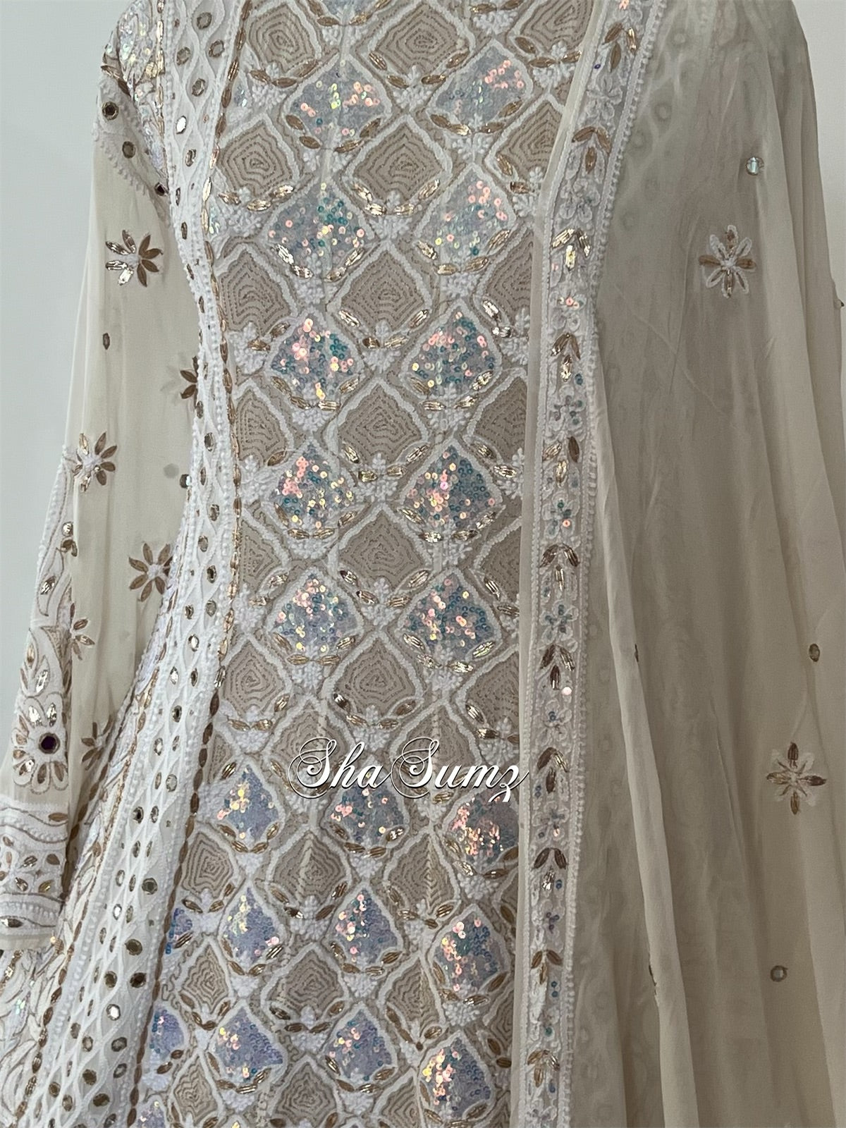 Classic Ivory Anarkali with Chikanakri & embellishments