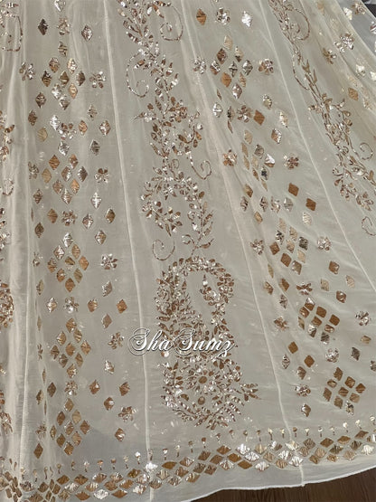 Gold Ivory Anarkali with Badla Mukaish