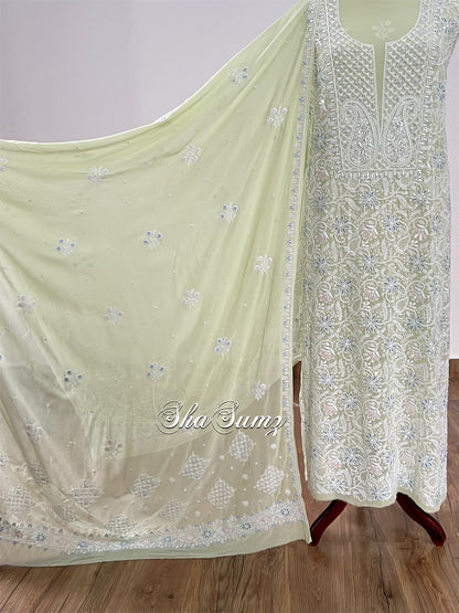 Pistachio Green Chikankari & Pearls Suit