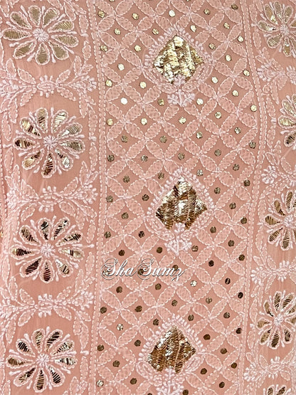 Peach Chikankari & Mukaish Suit