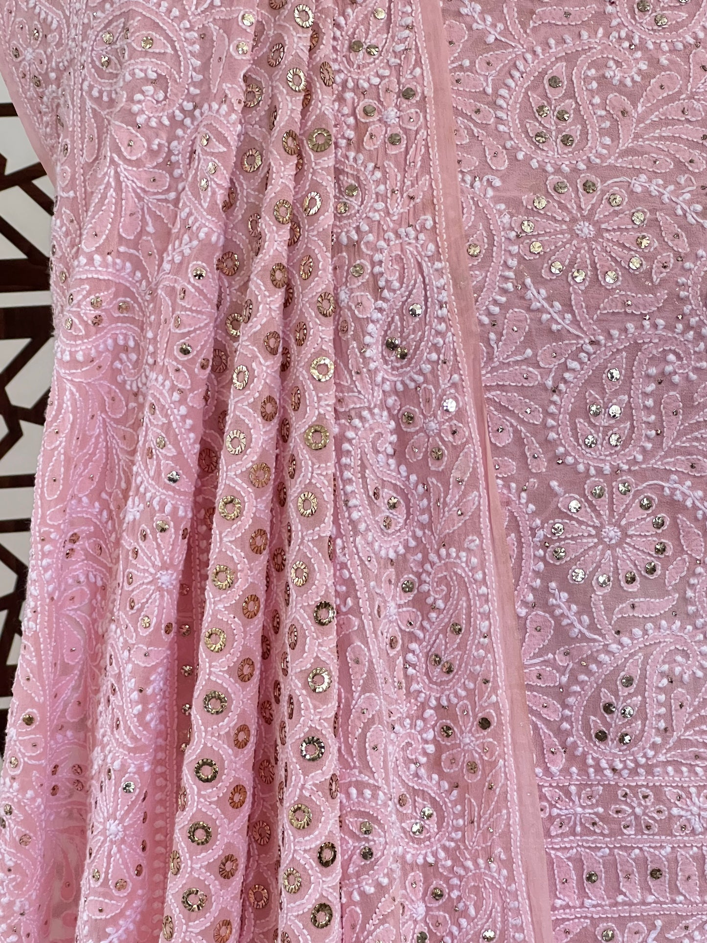 Pink Chikankari & Mukaish Lehenga Set