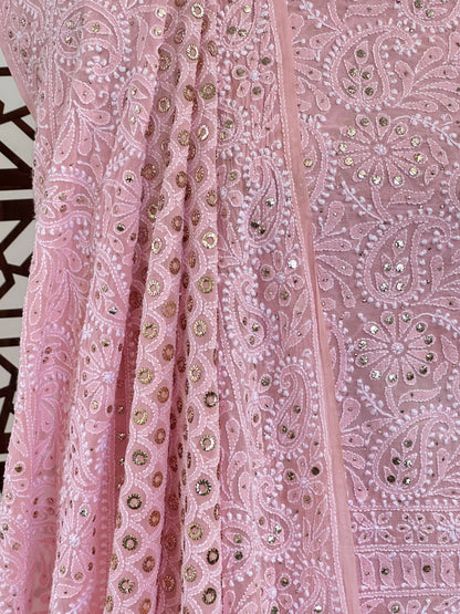 Pink Chikankari & Mukaish Lehenga Set