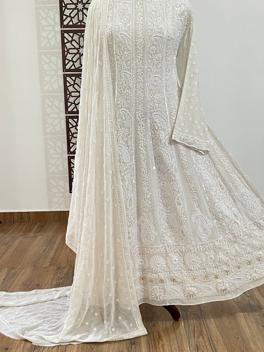 Anarkali with Chikankari and Embellishments