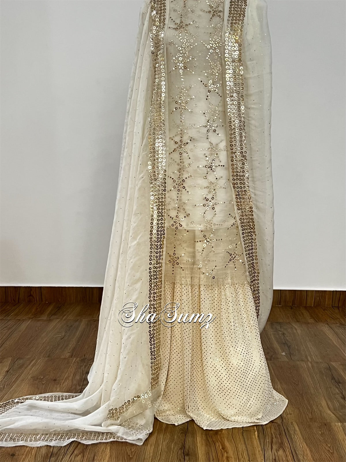 Off White Organza Mukaish Sharara Set