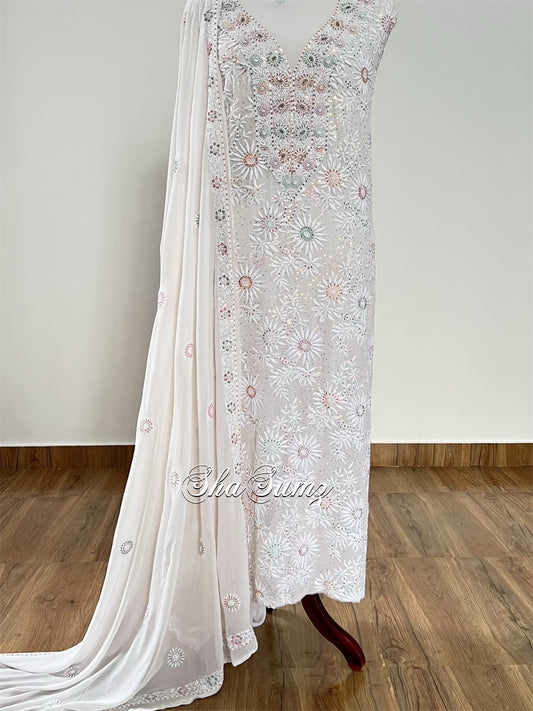 Off White Chikankari & Embellishments Suit