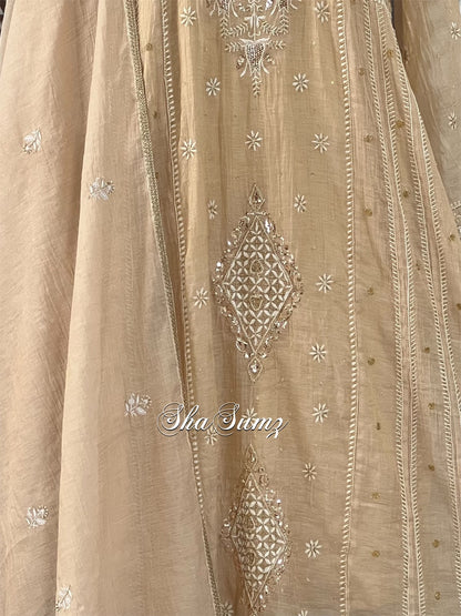 Pure Tissue Chanderi Anarkali with Chikankari & Mukaish Haath Jaali.