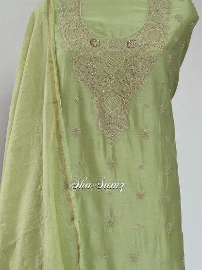 Lime Green Chikankari Chanderi Embellished Suit