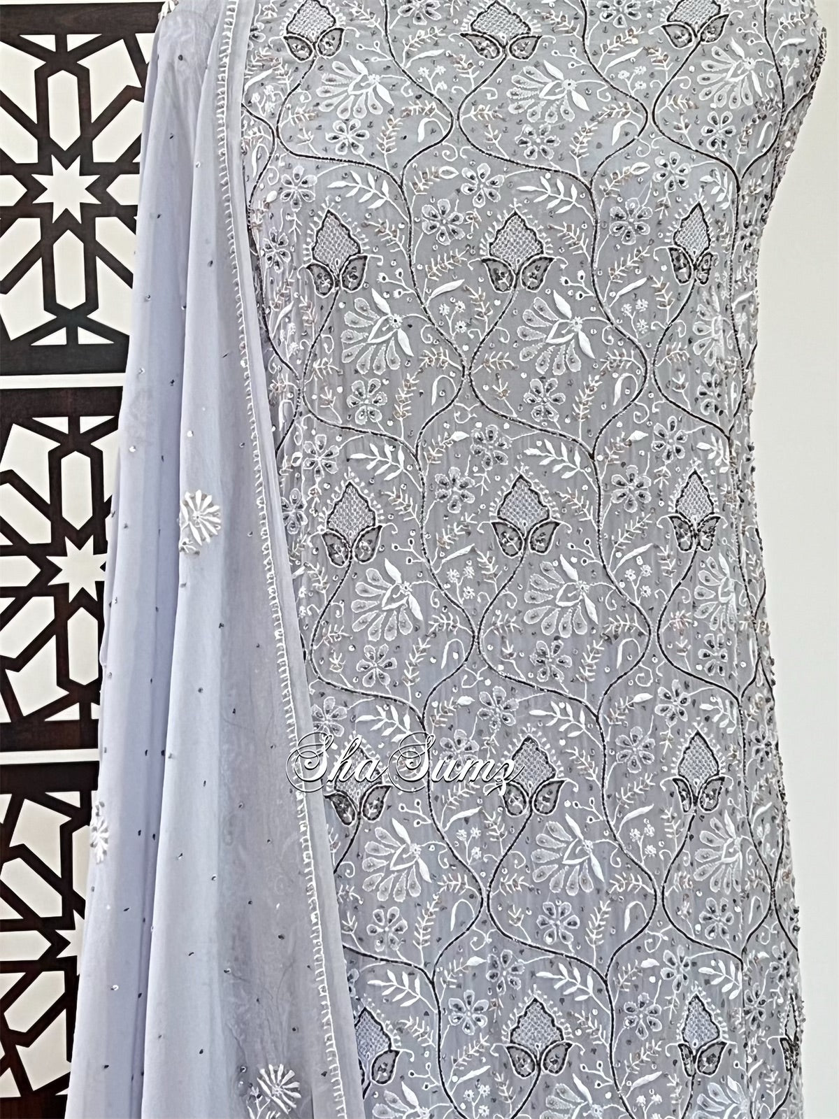 Dove Grey Chikankari & Embellishments Suit