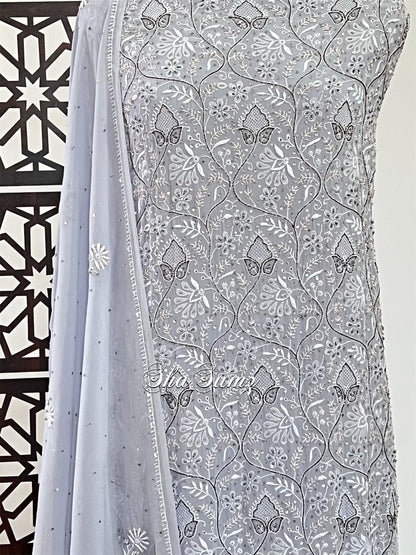 Dove Grey Chikankari & Embellishments Suit