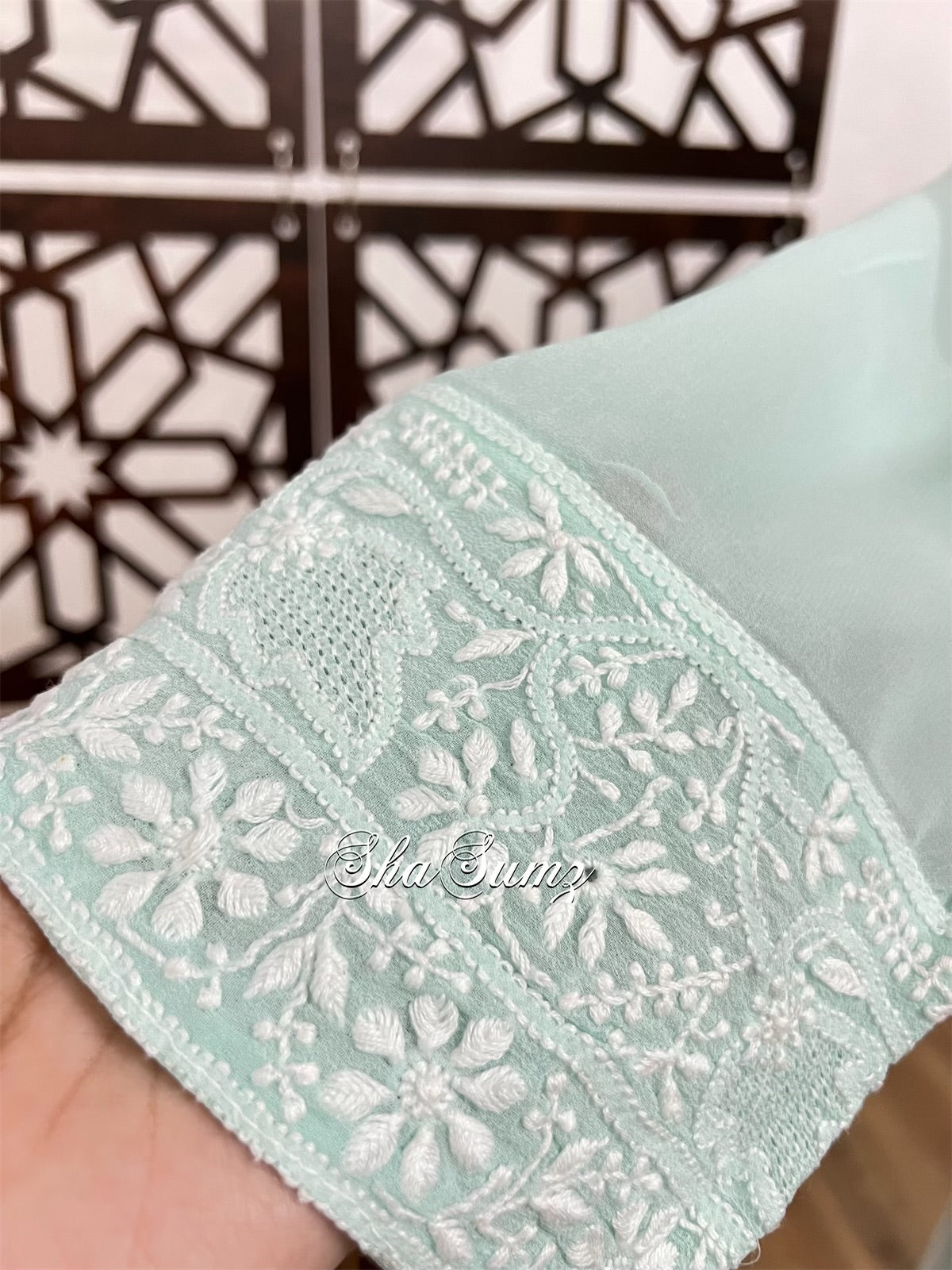 Mint Green Kalidar Chikankari Kurti