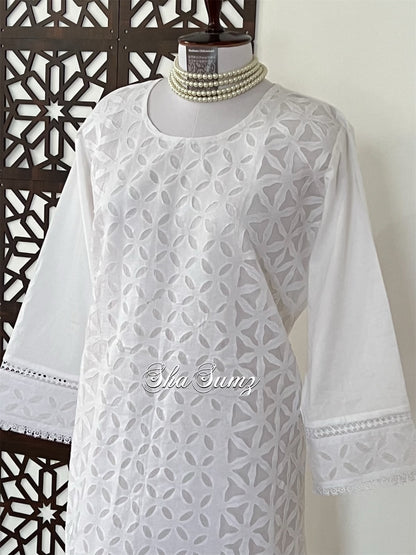 White Cotton Applique Kurti